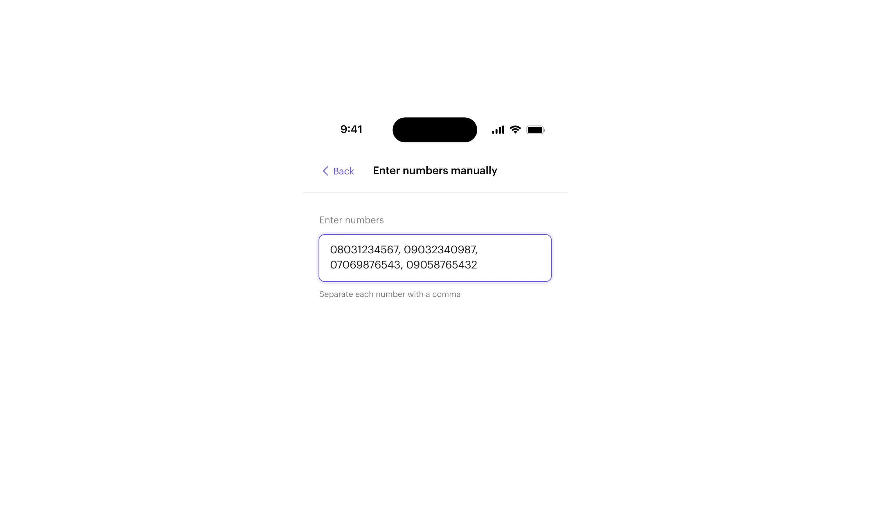 Manual entry flow with validation and helper messaging concepts.